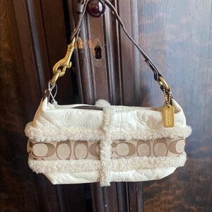 Coach Cream and Brown Shoulder Bag with Plush Texture